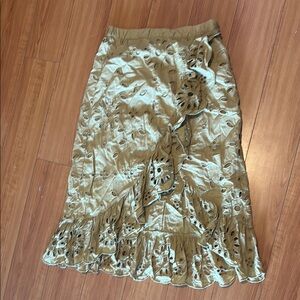 J. Crew Cream Trumpet Midi Skirt with Ruffled Cut Out